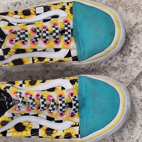 VANS Customs Sunflowers Old Skool size 6 Womens Fun Colorful Turquoise Yellow - Picture 15 of 16